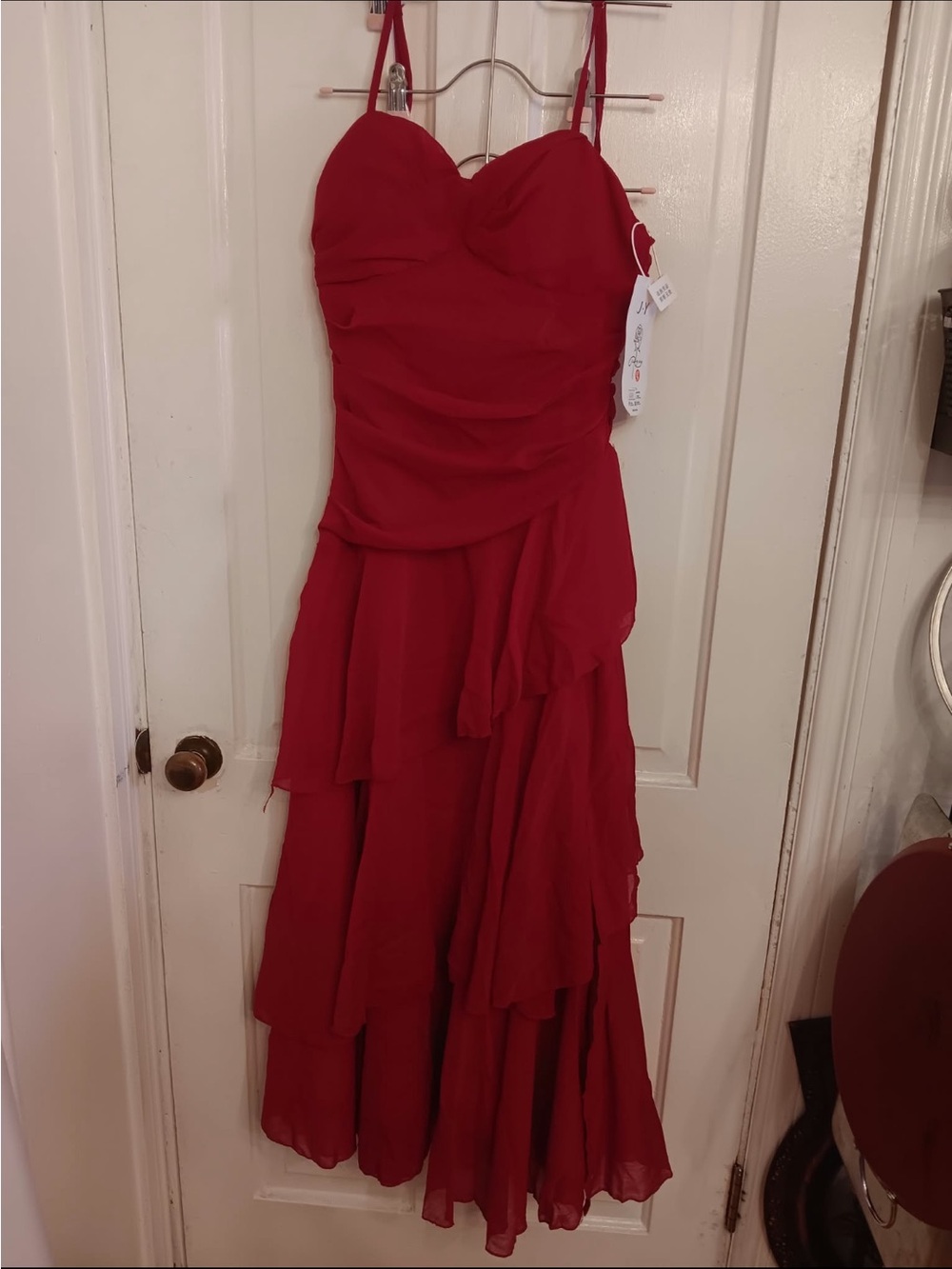 Red Tiered Chiffon Evening Dress -